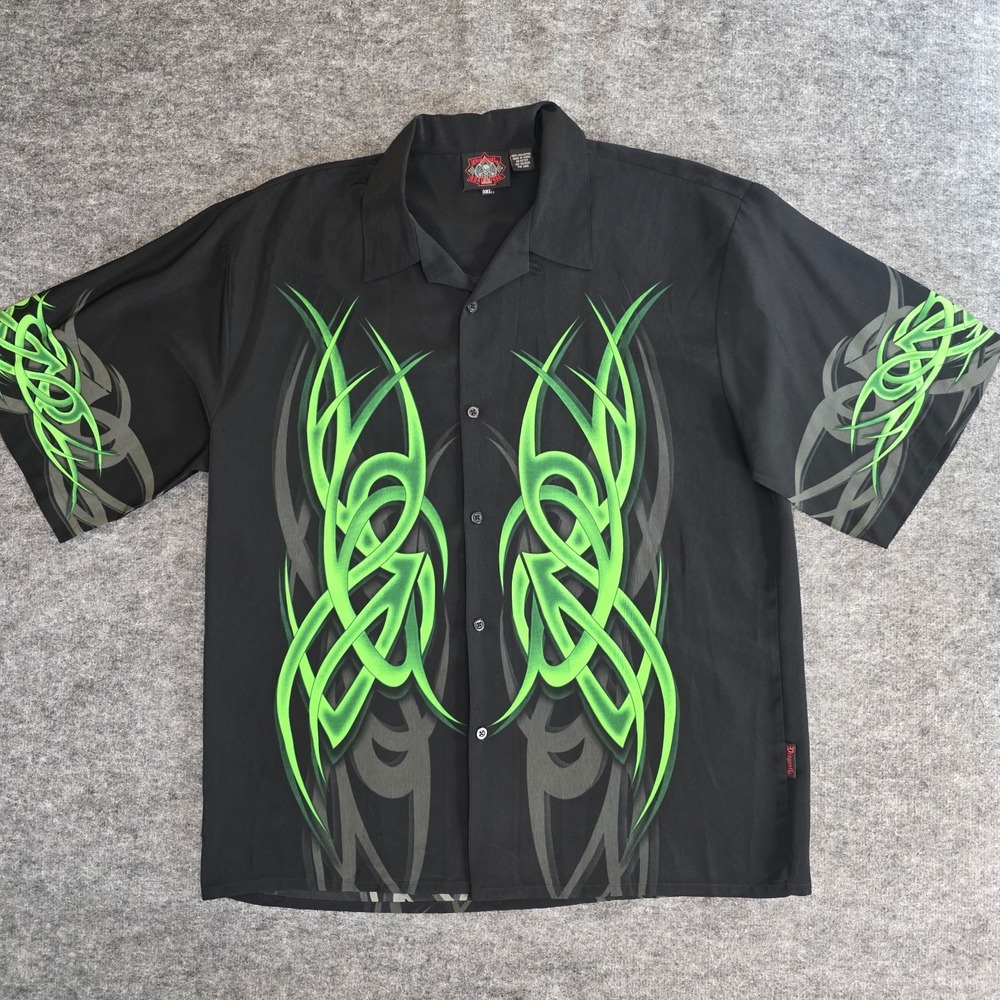 Vintage Dragonfly Roadhouse Shirt Mens 3XL Large Black Green Y2K‎ Tribal Tattoo